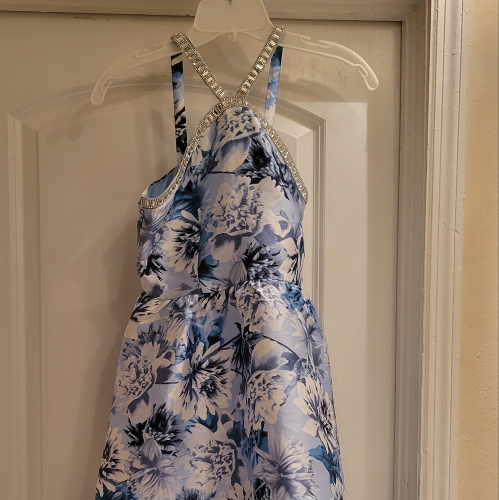 Blue and white dress